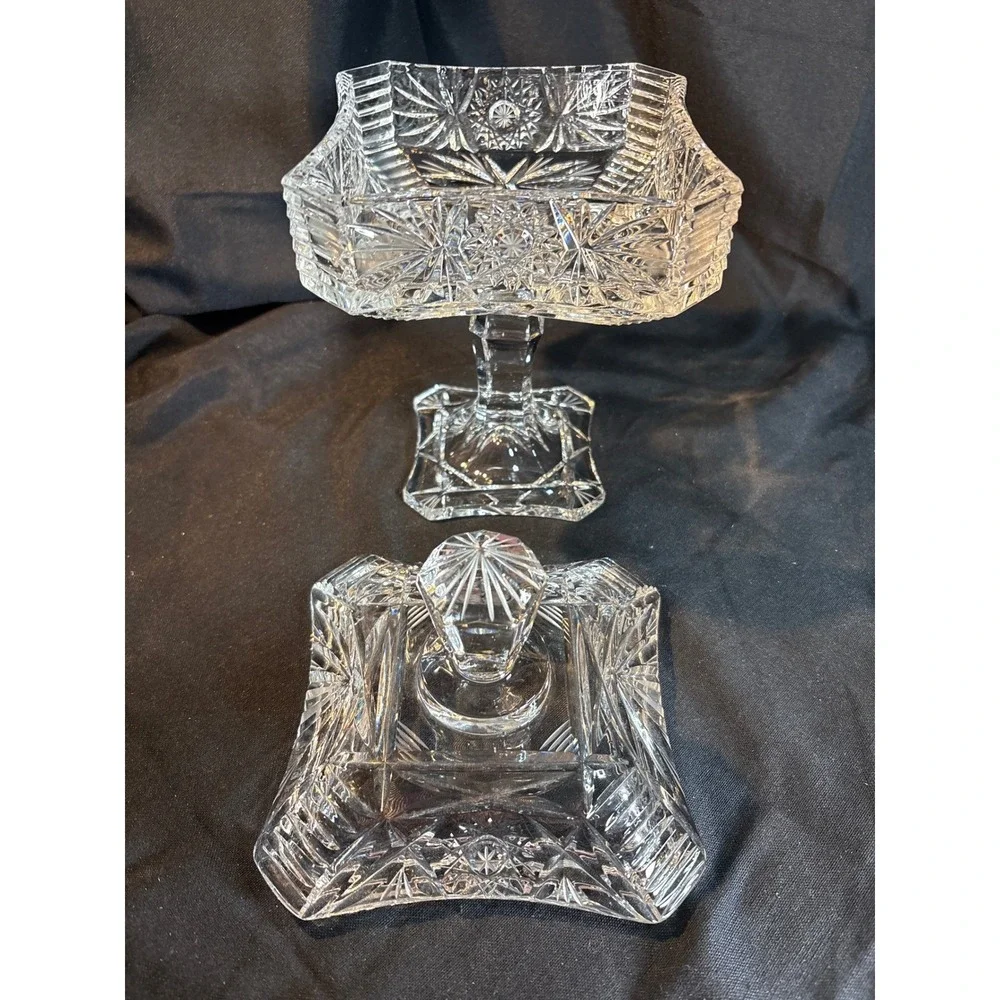 Cut Crystal Candy Dish Covered‎ Pedestal Compote Bowl Elegant Serving